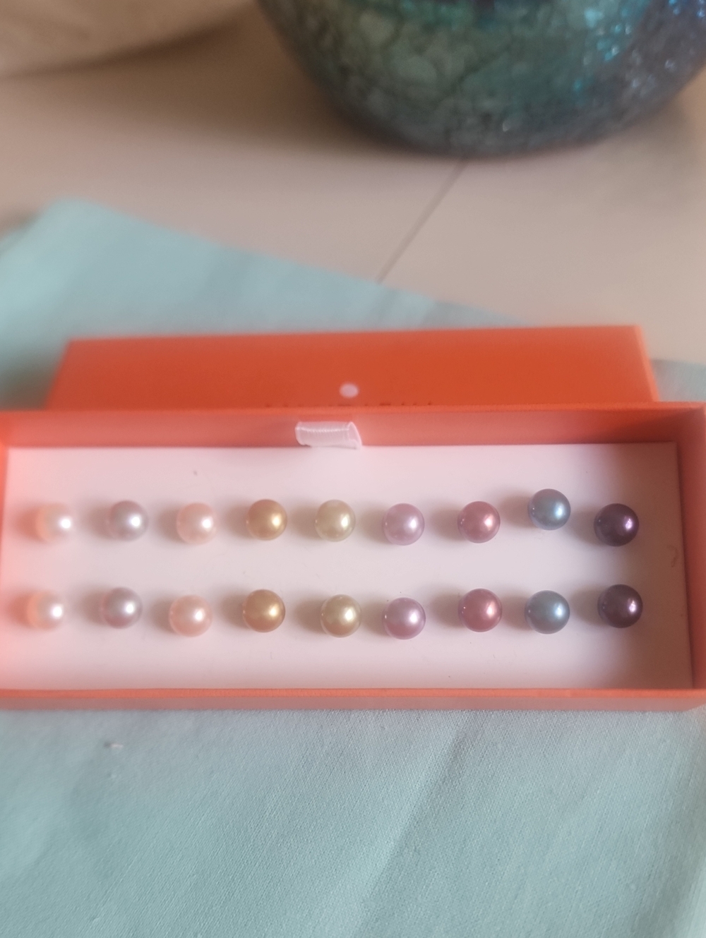 Multi-Color Mandarin Cultured Pearl Stud Earring Set - 9 pairs
